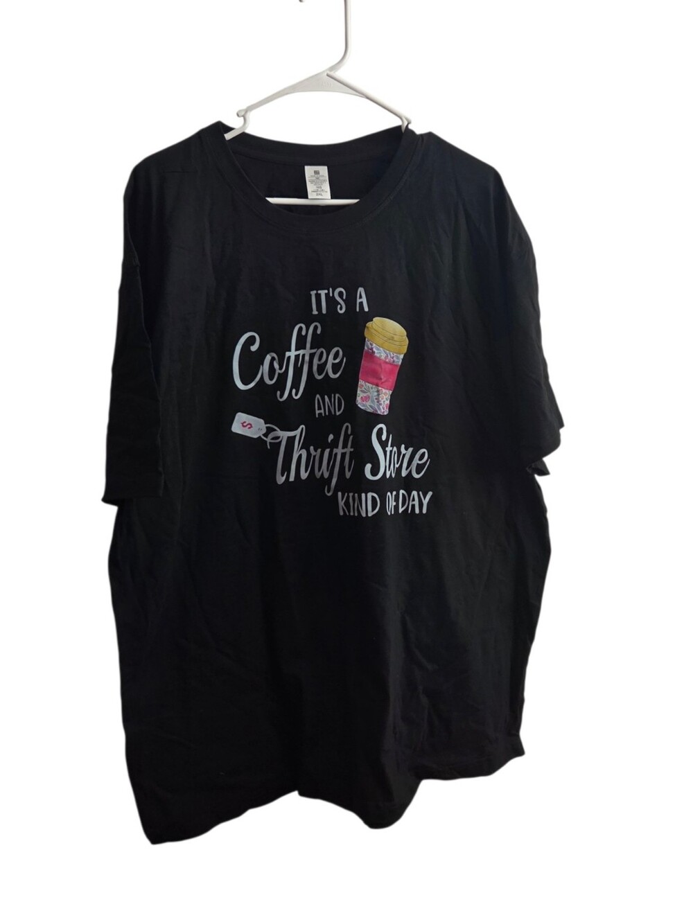 It's A Coffee And Thrift Store Kind Of Day Graphic Tee Black Unisex Size 2XL NEW